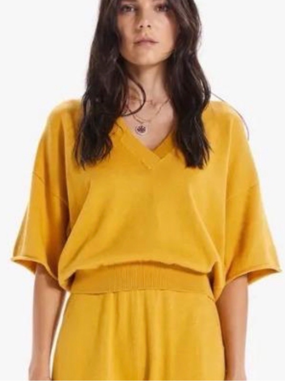 MOTHER V-Neck Boxy Sweater Top - Mustard Yellow - Picture 1 of 3